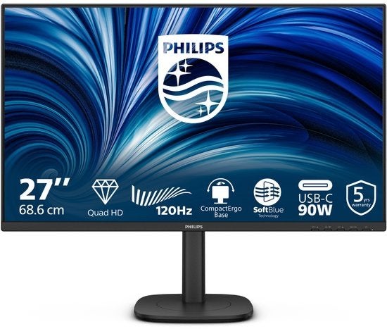Philips 27B2U3601 QHD 120Hz USB-C 90W Monitor | Retourdeal, IPS, 101 t/m 150 Hz, In hoogte verstelbaar, Ophalen of Verzenden