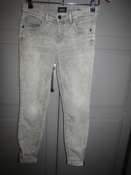 G767 Only W29 L30 jeans grijs Kendell skinny ritsjes cropped, Verzenden, Zo goed als nieuw, W28 - W29 (confectie 36), Grijs