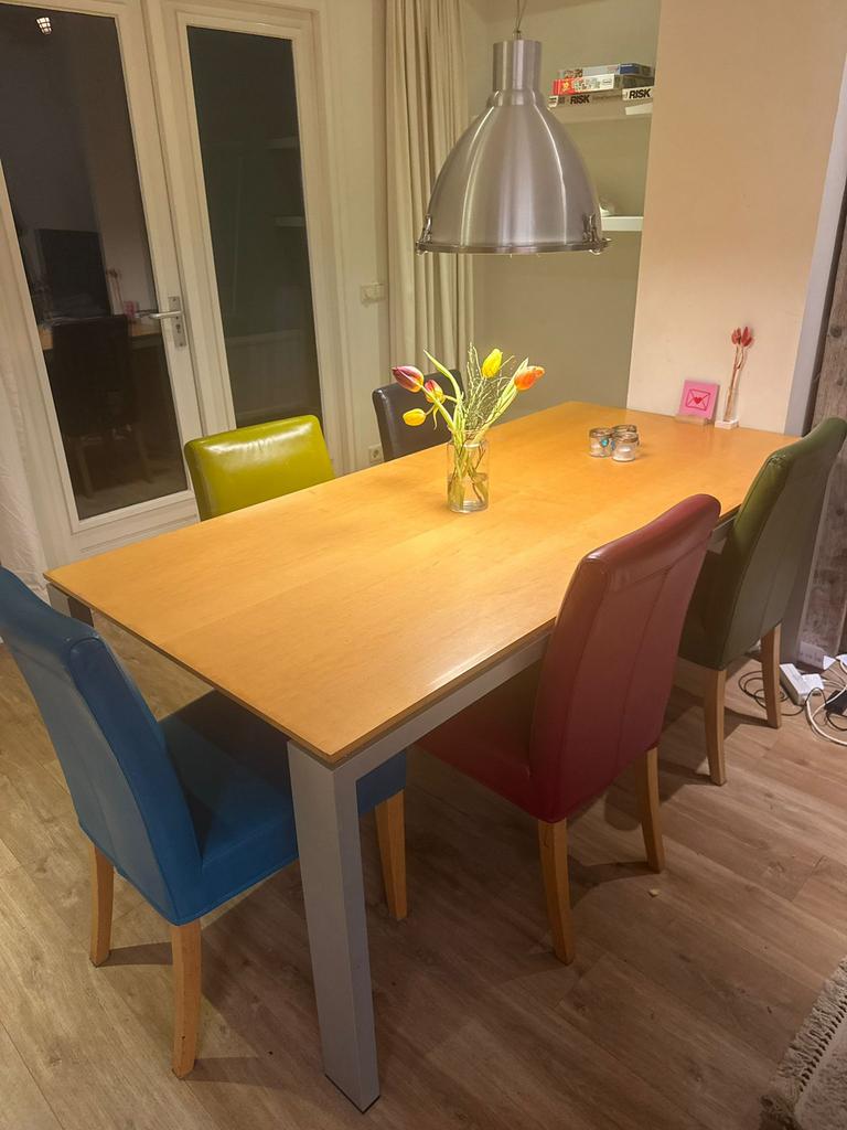 5 comfortabele leren eetkamerstoelen (type Henriksdal), Huis en Inrichting, Stoelen, Ophalen, Zo goed als nieuw, Leer, Vijf, Zes of meer stoelen