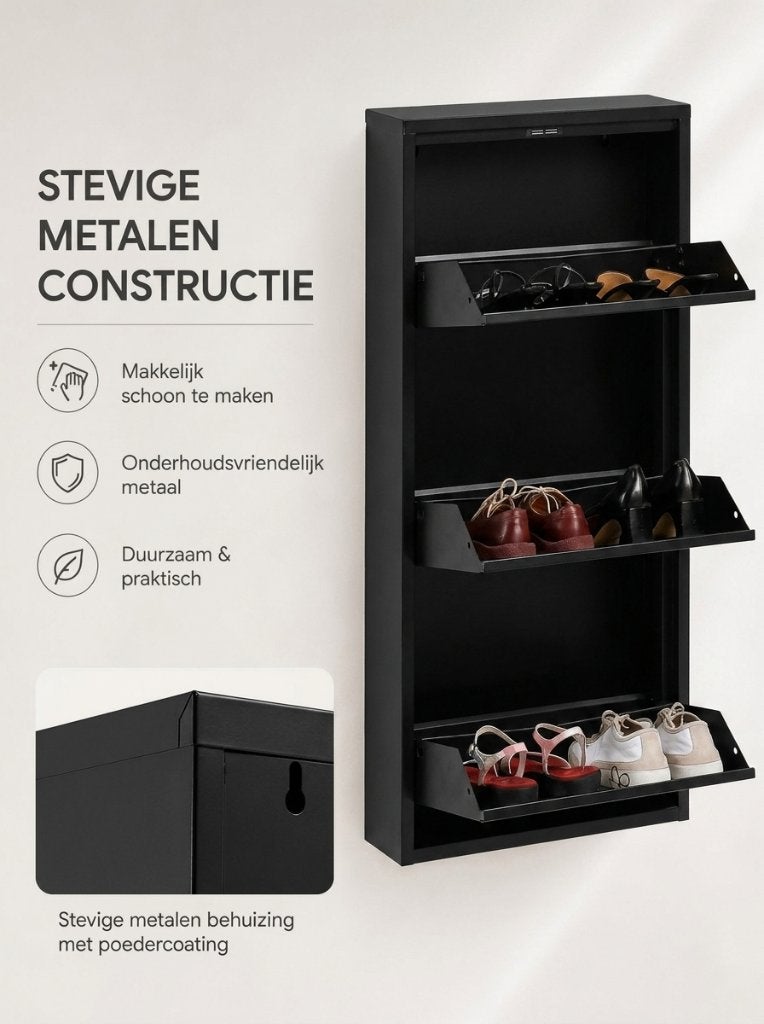 Metalen Schoenenkast 3 Kleppen – Smal – 15 cm Diep, Huis en Inrichting, Ophalen, Nieuw, Modern & minimalistisch