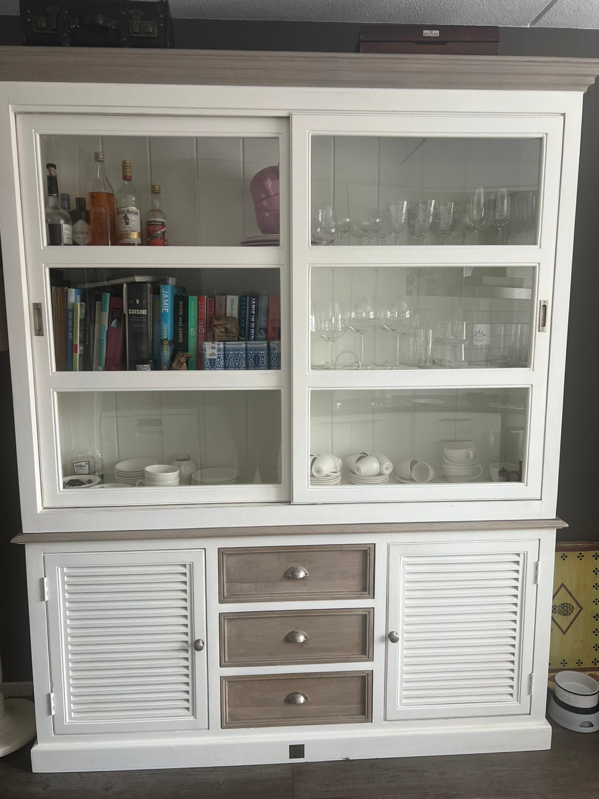 Rivièra Maison Long Key buffetkast – wit/grijs – 180 cm, Ophalen, 200 cm of meer, 150 tot 200 cm, Met lade(s)