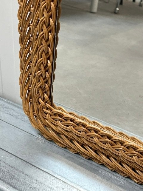 Jaren 60 spiegel rotan vintage wandspiegel riet retro mirror, Ophalen, Minder dan 50 cm, Gebruikt, .