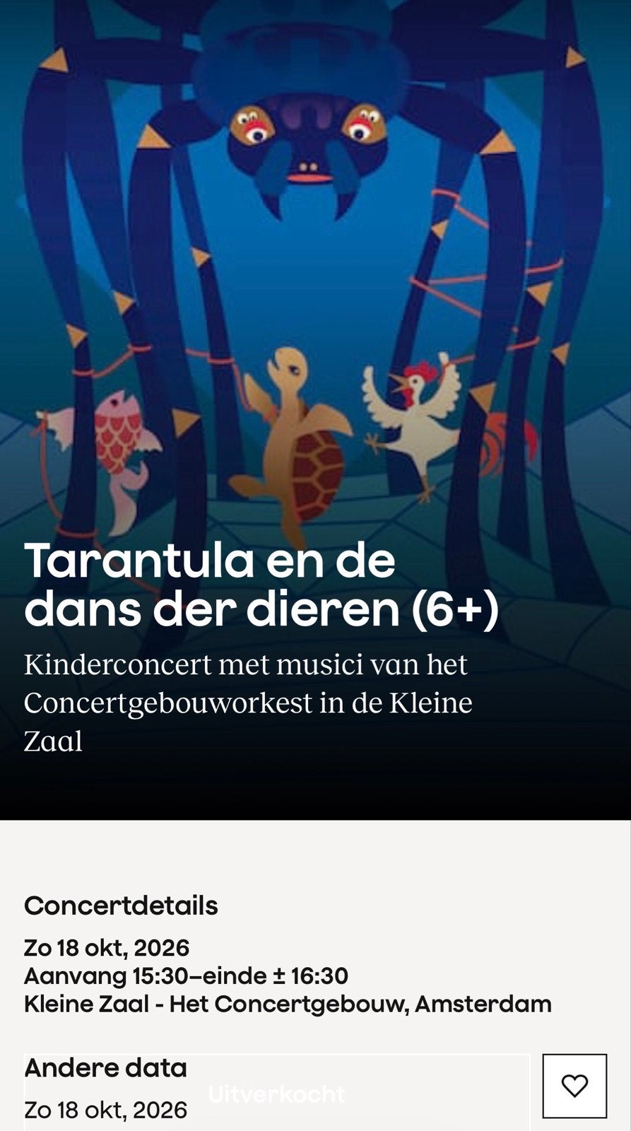 Kinderconcert/Children’s concert Tarantula en de dans der…, Tickets en Kaartjes, Drie personen of meer, Oktober