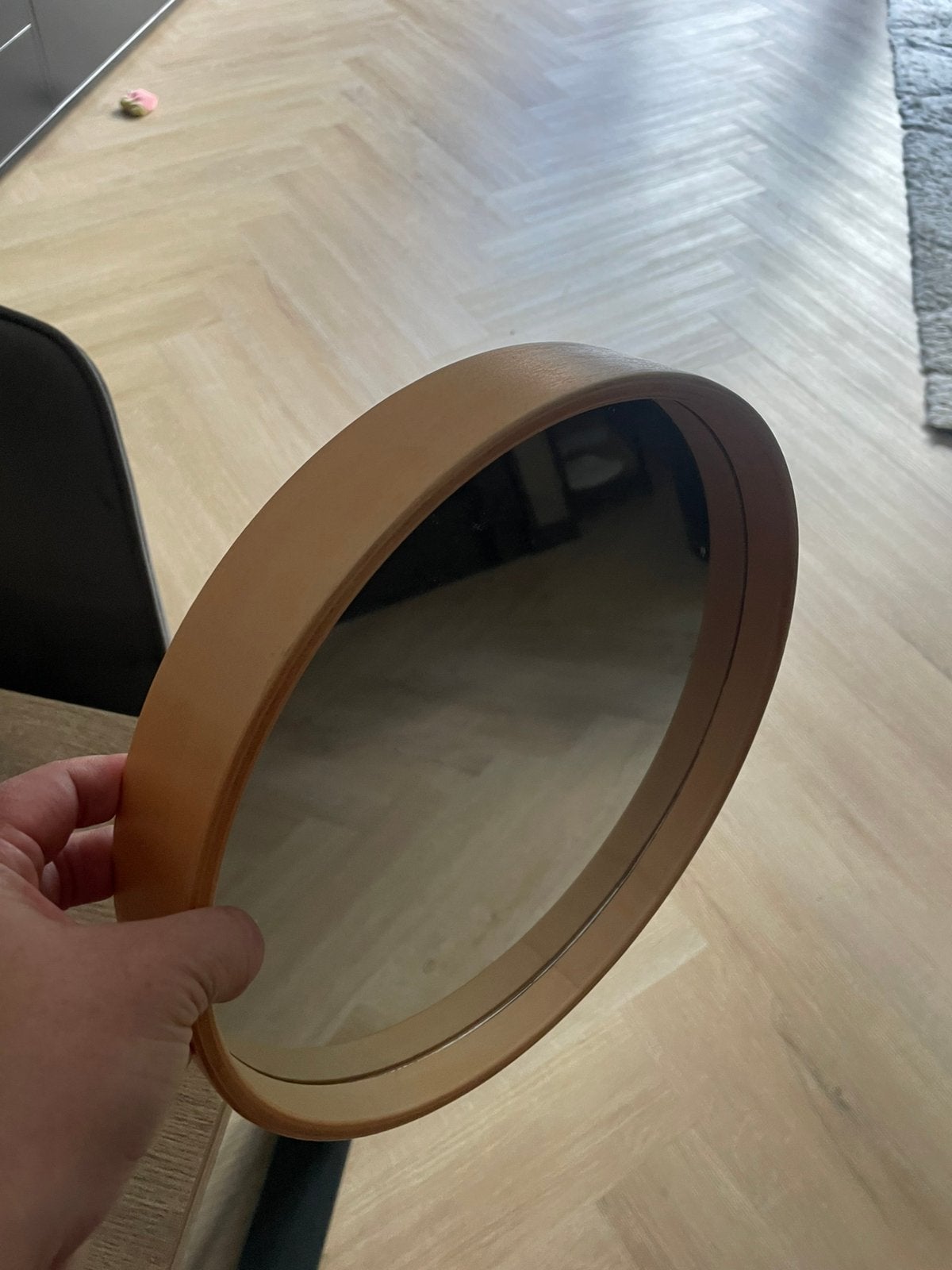 Houten kleine spiegel hout rond klein, Ophalen, Minder dan 50 cm, Rond, Zo goed als nieuw