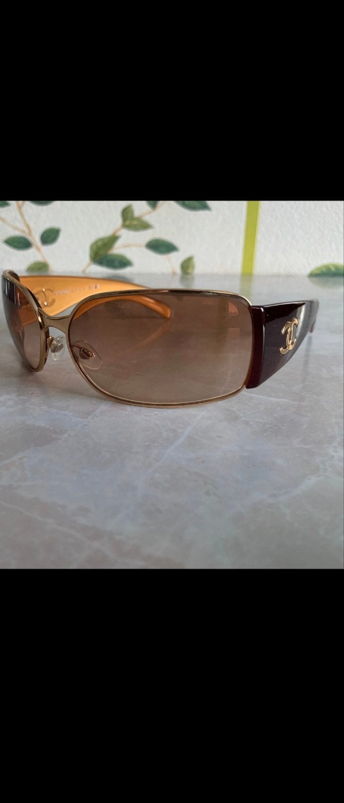 Vintage Chanel 4115 Zonnebril Goudkleurig/Bordeaux CC-logo, Ophalen of Verzenden