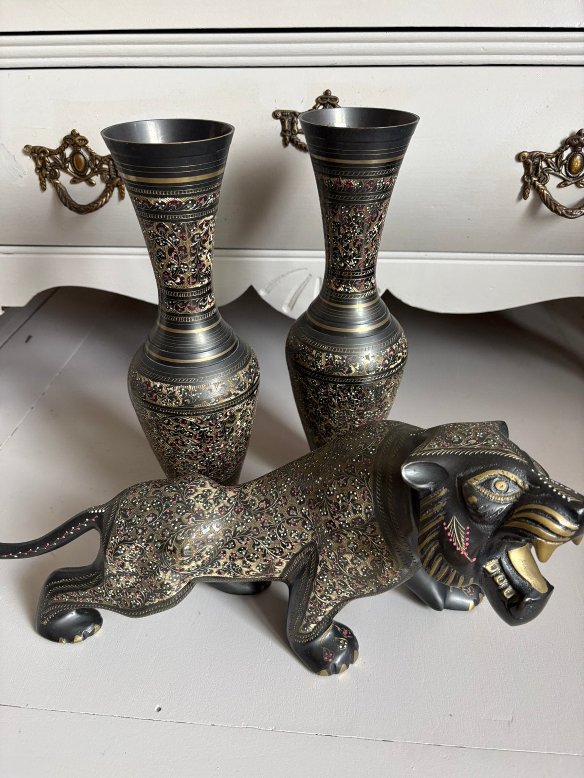 Vazen en panter, Antiek en Kunst, Ophalen of Verzenden, Koper of Brons