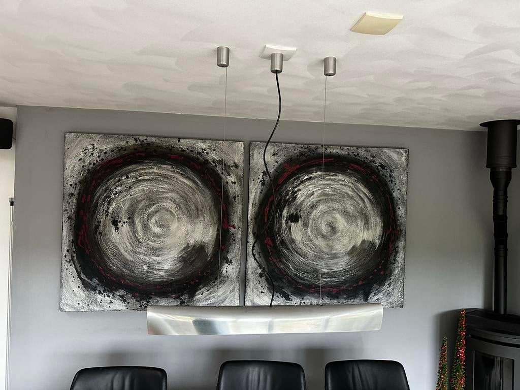Abstracte kunst: Set van 2 schilderijen met spiraalmotief, Antiek en Kunst, Kunst | Schilderijen | Abstract, Ophalen