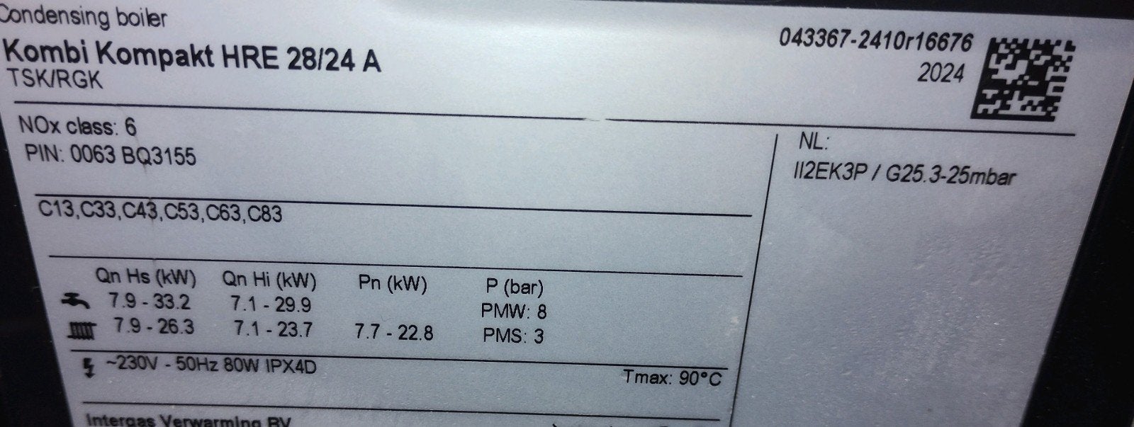 Intergas HRE 28/24 A CV-ketel met A-label pomp, Ophalen of Verzenden, Zo goed als nieuw