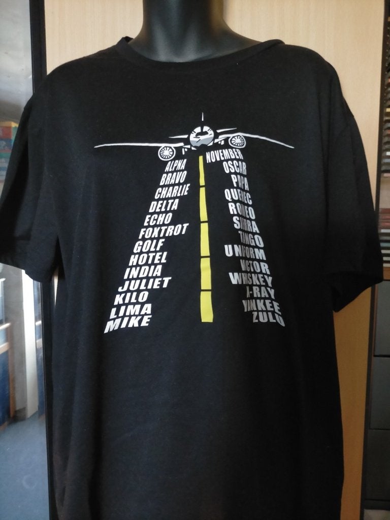 T shirt aviation alphabet, Verzenden, Overige maten, Zwart