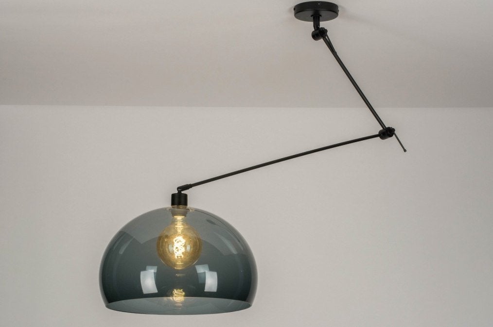 Moderne plafondlamp met plastic kap - Zwart/Grijs, Ophalen, Zo goed als nieuw, Glas, E27 (groot)
