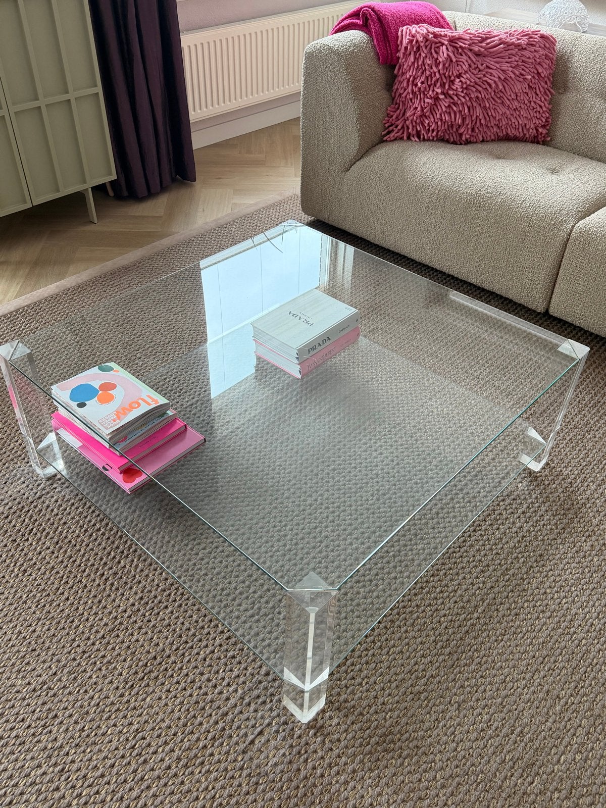 Design salontafel ‘The Hague’ – glas & acryl | 100 x 100 cm, Huis en Inrichting, Tafels | Salontafels, Ophalen, 100 tot 150 cm