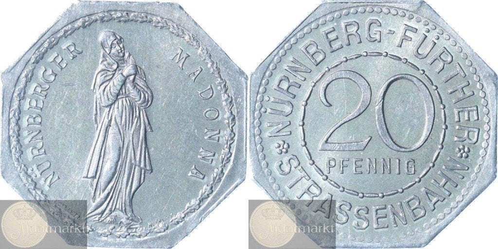 Duitsland - Neurenberg Noodgeld 20 Pfennig z.j. 'Madonna', Postzegels en Munten, Munten | Europa | Niet-Euromunten, Ophalen of Verzenden