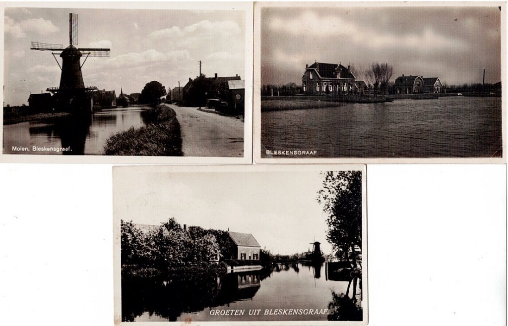 Bleskensgraaf, drie  fraaie verstuurde fotokaarten, Verzenden, 1920 tot 1940, Gelopen, Zuid-Holland