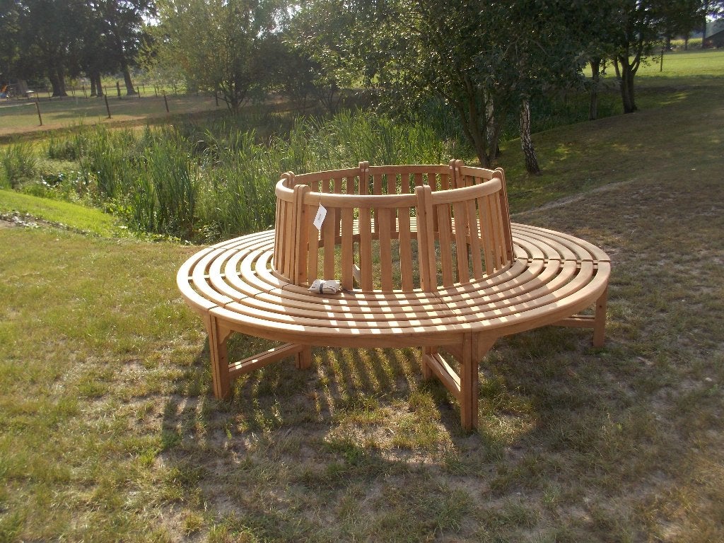 Nieuwe teak houten boombank, diameter 220cm., Ophalen, Zo goed als nieuw, Teakhout