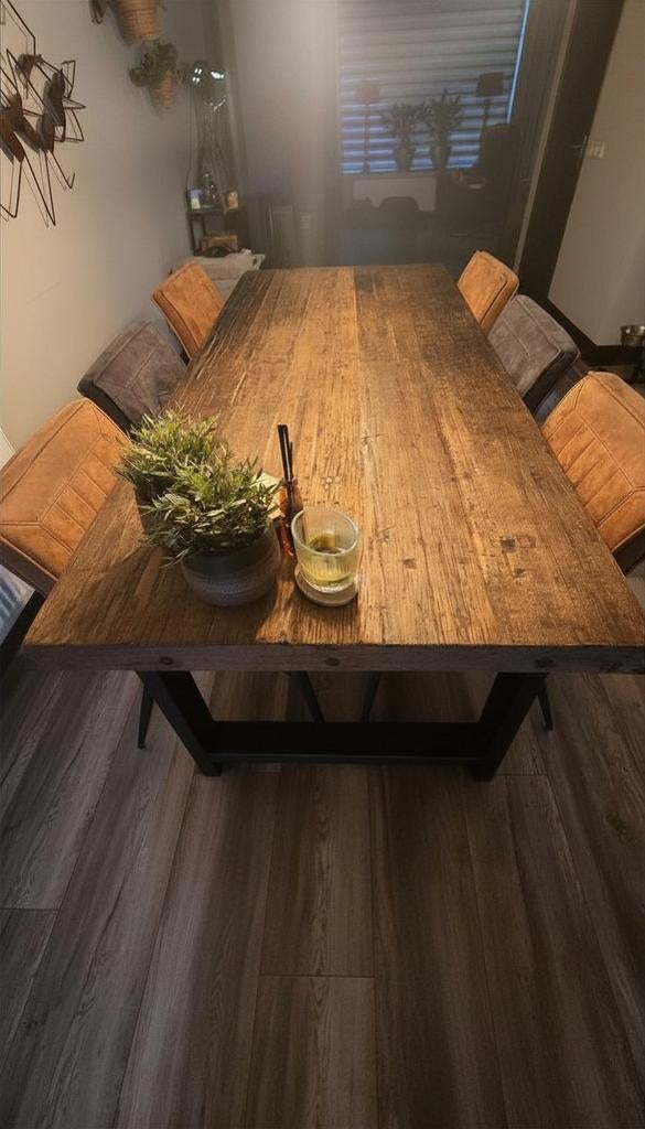 Tafel 220x100 met 6 stoelen, Ophalen of Verzenden, Zo goed als nieuw, 4 tot 6 stoelen