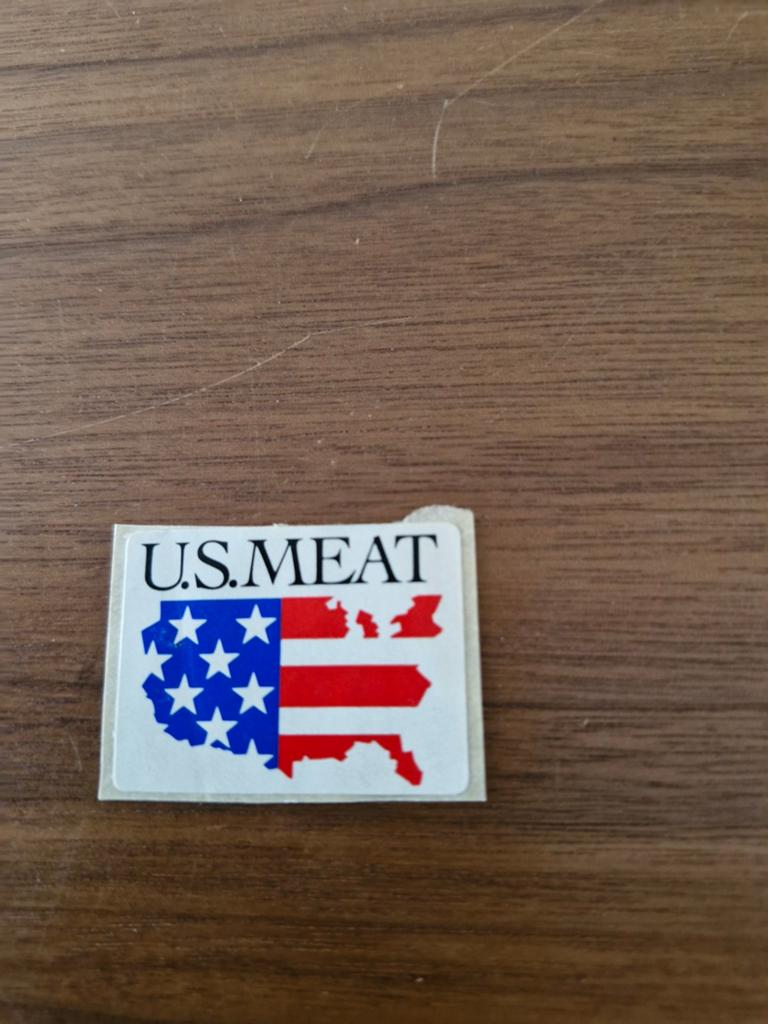 7593 Vintage U.S. MEAT sticker - Amerika kaart vlag, Verzamelen, Stickers, Ophalen of Verzenden