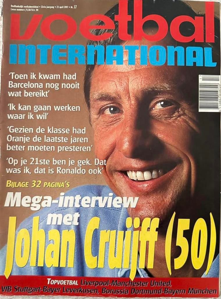 Voetbal International (VI) uit 1997 - Johan Cruijff 50 jaar, Ophalen of Verzenden, Zo goed als nieuw, Sport en Vrije tijd
