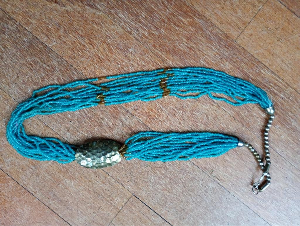 Turquoise glas kralen ketting etnische, boho stijl, Ophalen, Overige materialen, Verstelbaar, Blauw
