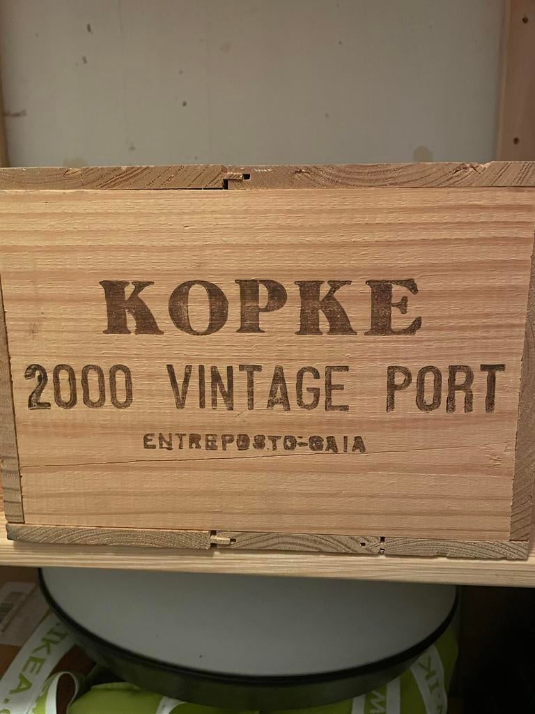 6 flessen Kopke 2000 Vintage Port - Houten Kist, Ophalen, Gebruikt, Overige gebieden, Port