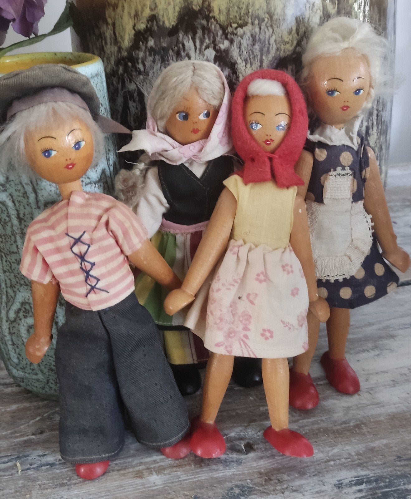 vier houten vintage poppen, Ophalen of Verzenden, Gebruikt, Pop