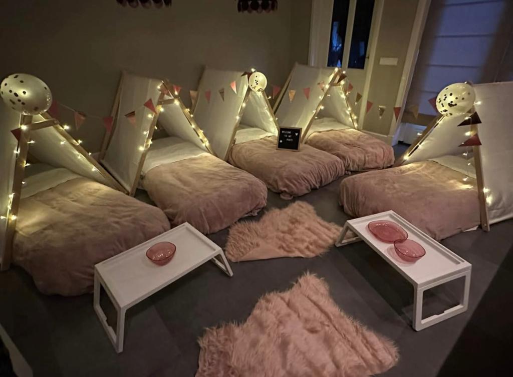Slaapfeestje in leuke tipi tentjes, Hobby en Vrije tijd, Feestartikelen | Verhuur, Ophalen, Zo goed als nieuw, Verjaardag