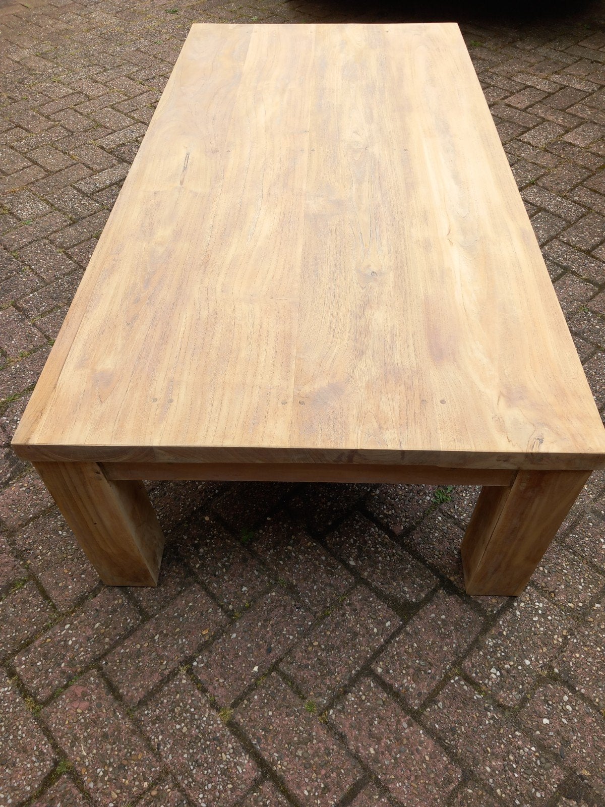 Salontafel - blanco teakhout L160 x B80 x H45 cm., Ophalen, Modern, Landelijk, Robuust, Gebruikt, Teakhout