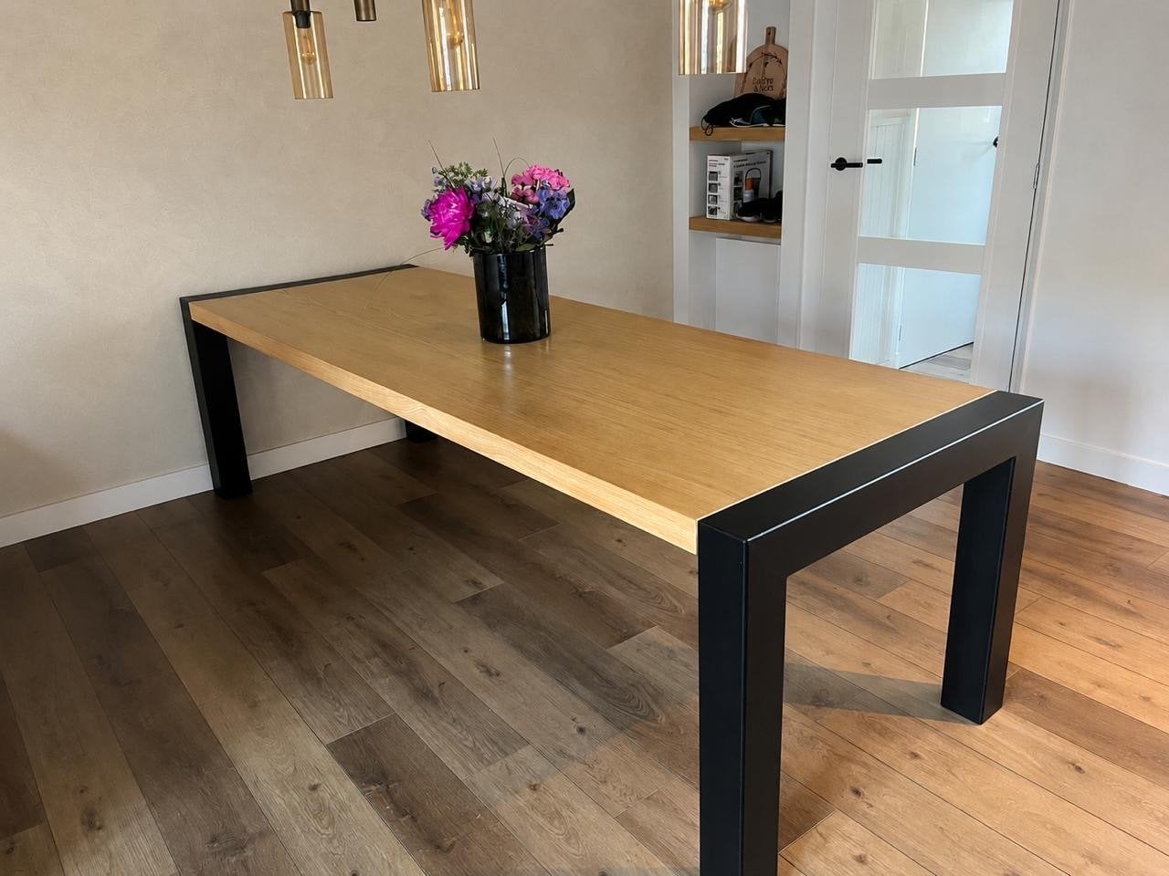 Zelfgemaakte eikenhouten tafel - 2.60m x 0.90m, Ophalen, Gebruikt, Eikenhout, 200 cm of meer