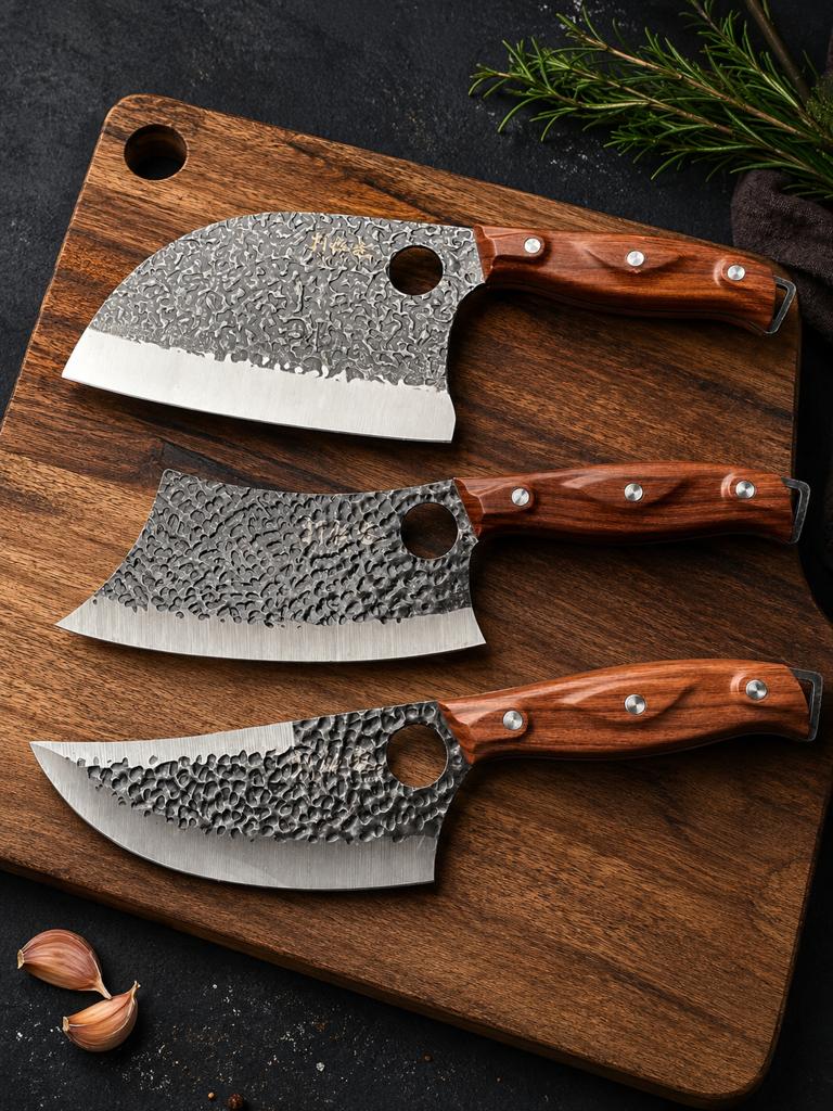 Nieuwe grote 3-delige Handgesmede Messenset keuken bbq, Ophalen of Verzenden, Nieuw