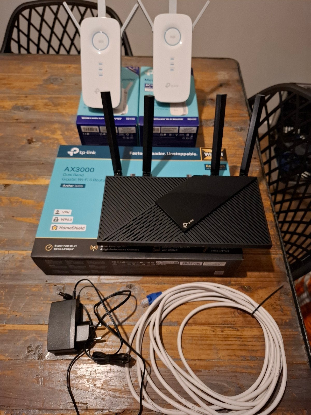 TP-Link AX3000 Router & 2x RE450 WiFi Extenders, Computers en Software, Ophalen of Verzenden, Zo goed als nieuw, Router, TP-Link
