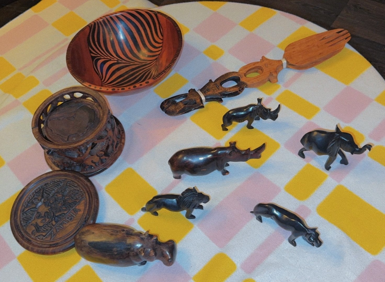Afrikaanse Houten Decoratie Set uit Zambia, Hout, Ophalen of Verzenden, Bruin, Oosters
