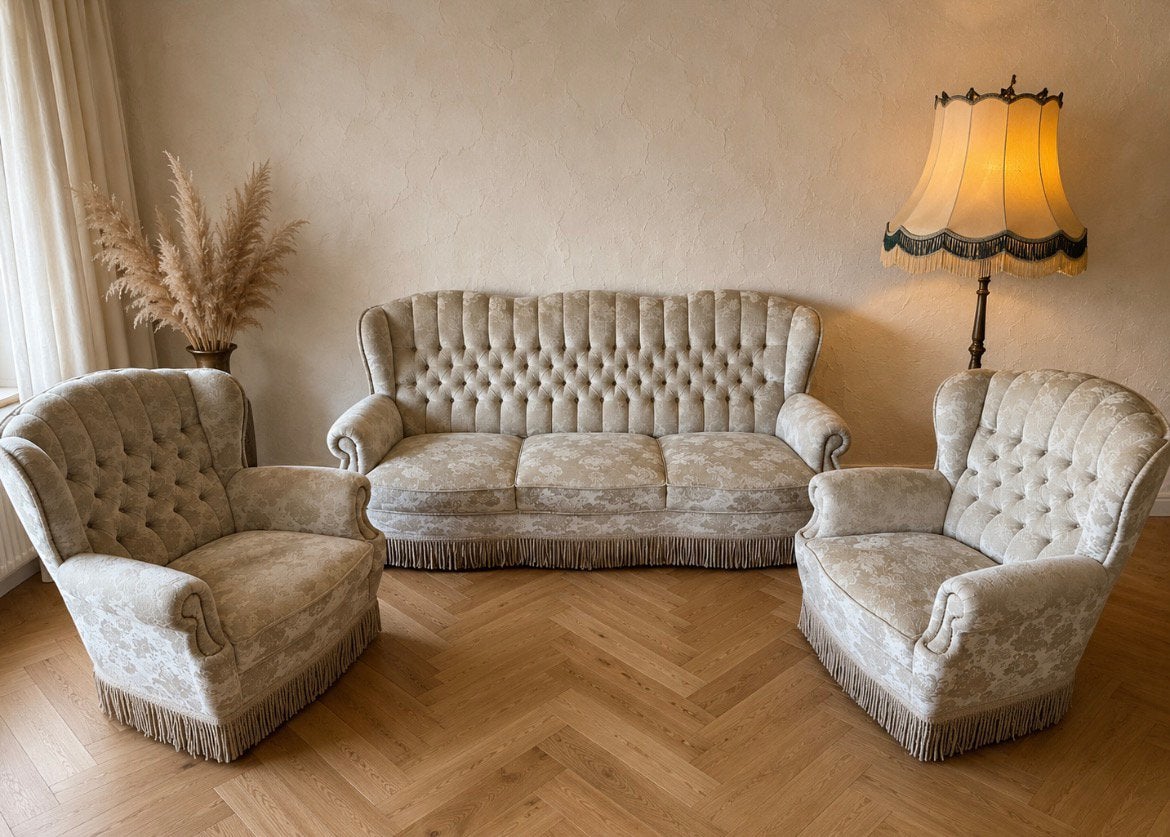 Klassiek bankstel, bank fauteuils, vintage, barok, Queen Ann, Ophalen