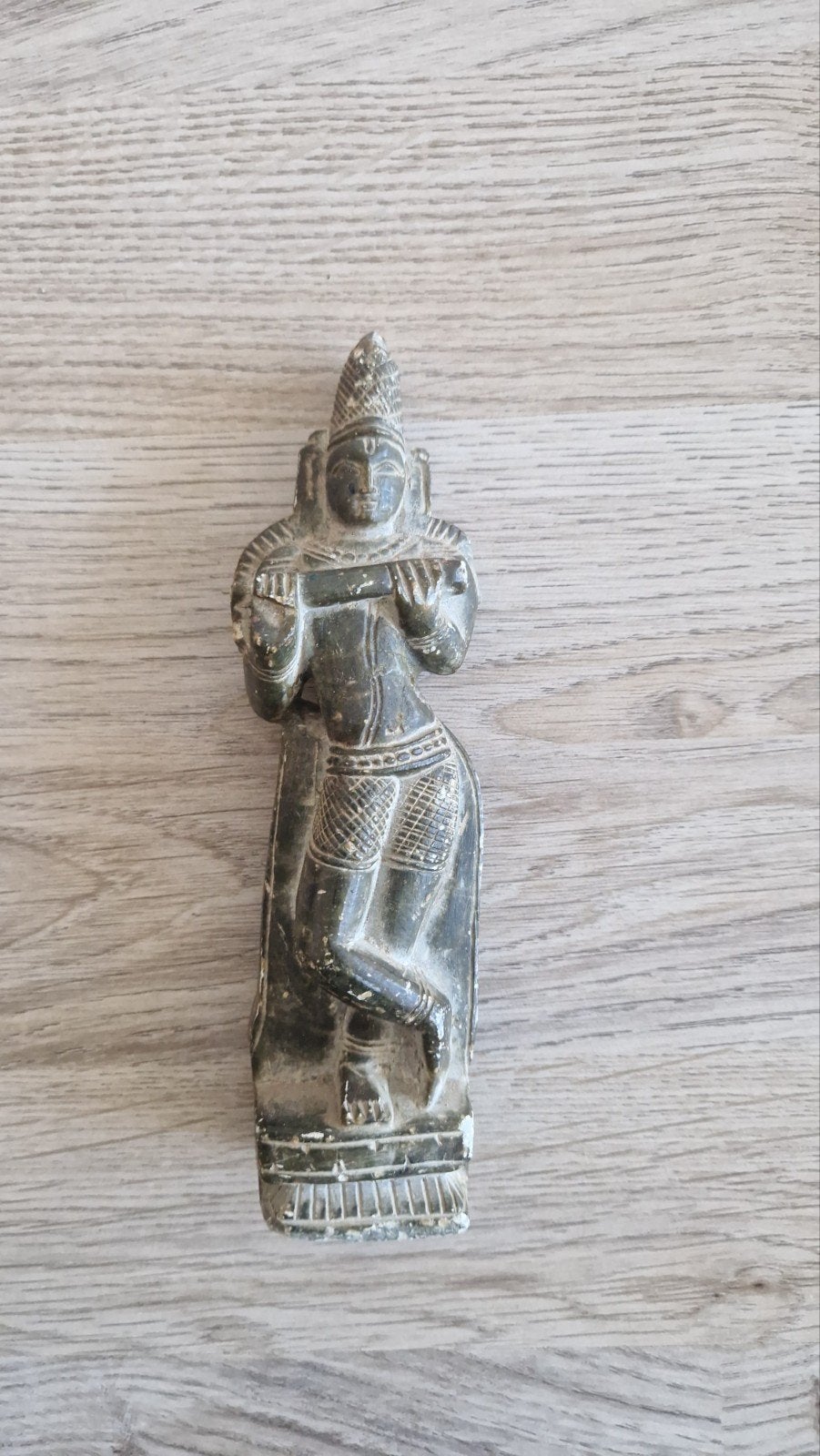 Antiek stenen beeldje van Krishna met fluit, Ophalen of Verzenden