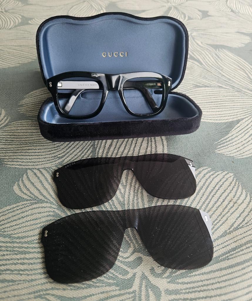 Designer Bril Gucci met 2 zonneclips, origineel op maat., Zwart, Zo goed als nieuw, Bril, Ophalen