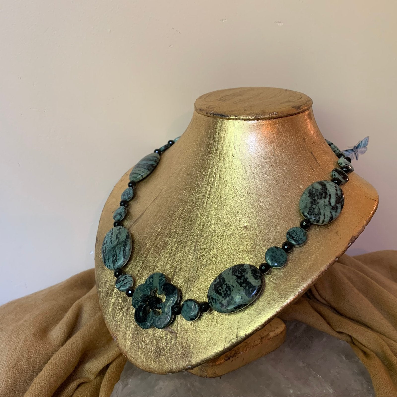 Jaspis groen onyx beschermt daadkracht meditie bloem SALE, Sieraden, Tassen en Uiterlijk, Kettingen, Nieuw, Verstelbaar, Ophalen of Verzenden