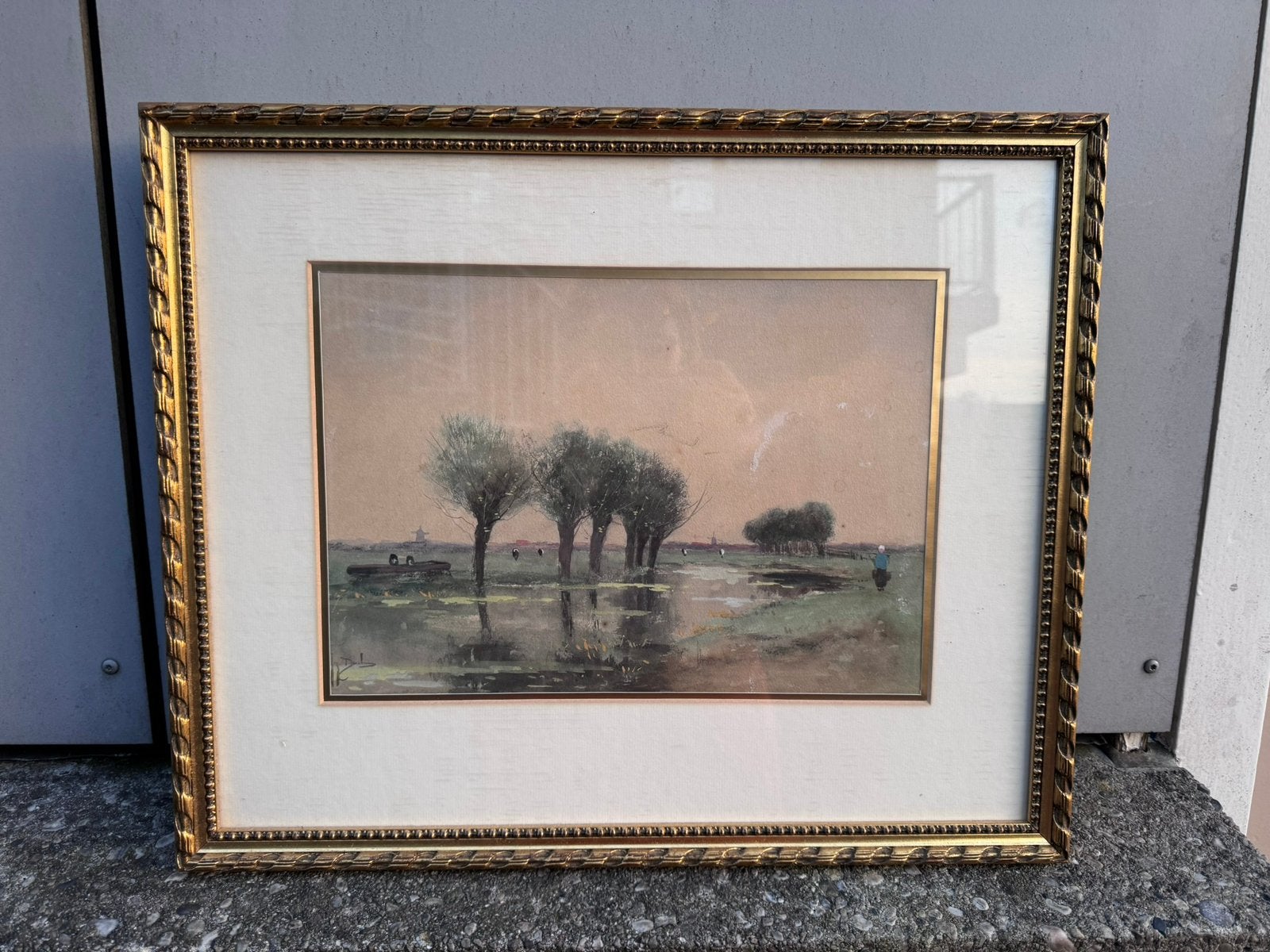 19e-eeuwse aquarel van Johannes Josephus Destrée (1827–1888), Ophalen, Aquarel, Landschap