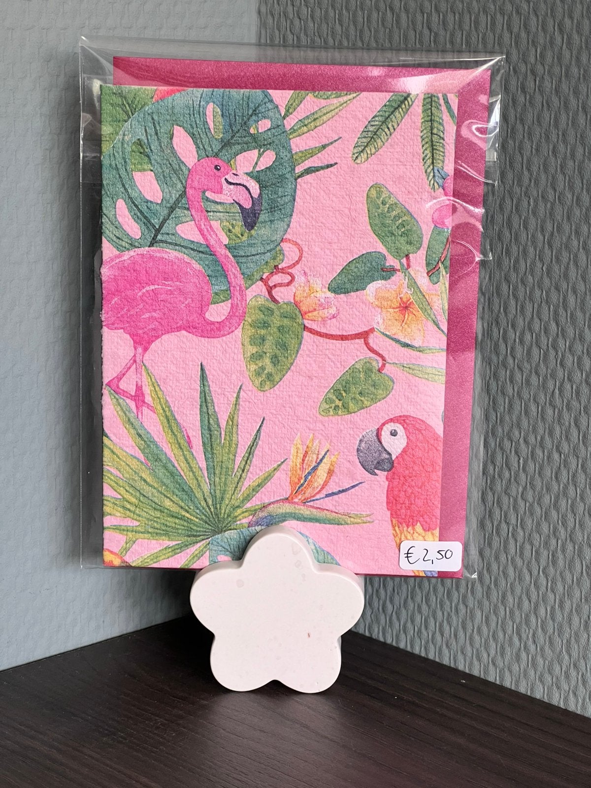 Wenskaart flamingo handgeschept met gerecycled papier, Ophalen of Verzenden, Nieuw