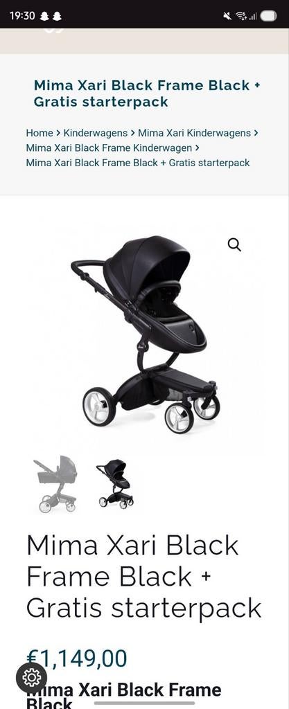 Mima Xari Black Frame Black + Gratis starterpack, Kinderen en Baby's, Kinderwagens en Combinaties, Ophalen of Verzenden, Gebruikt