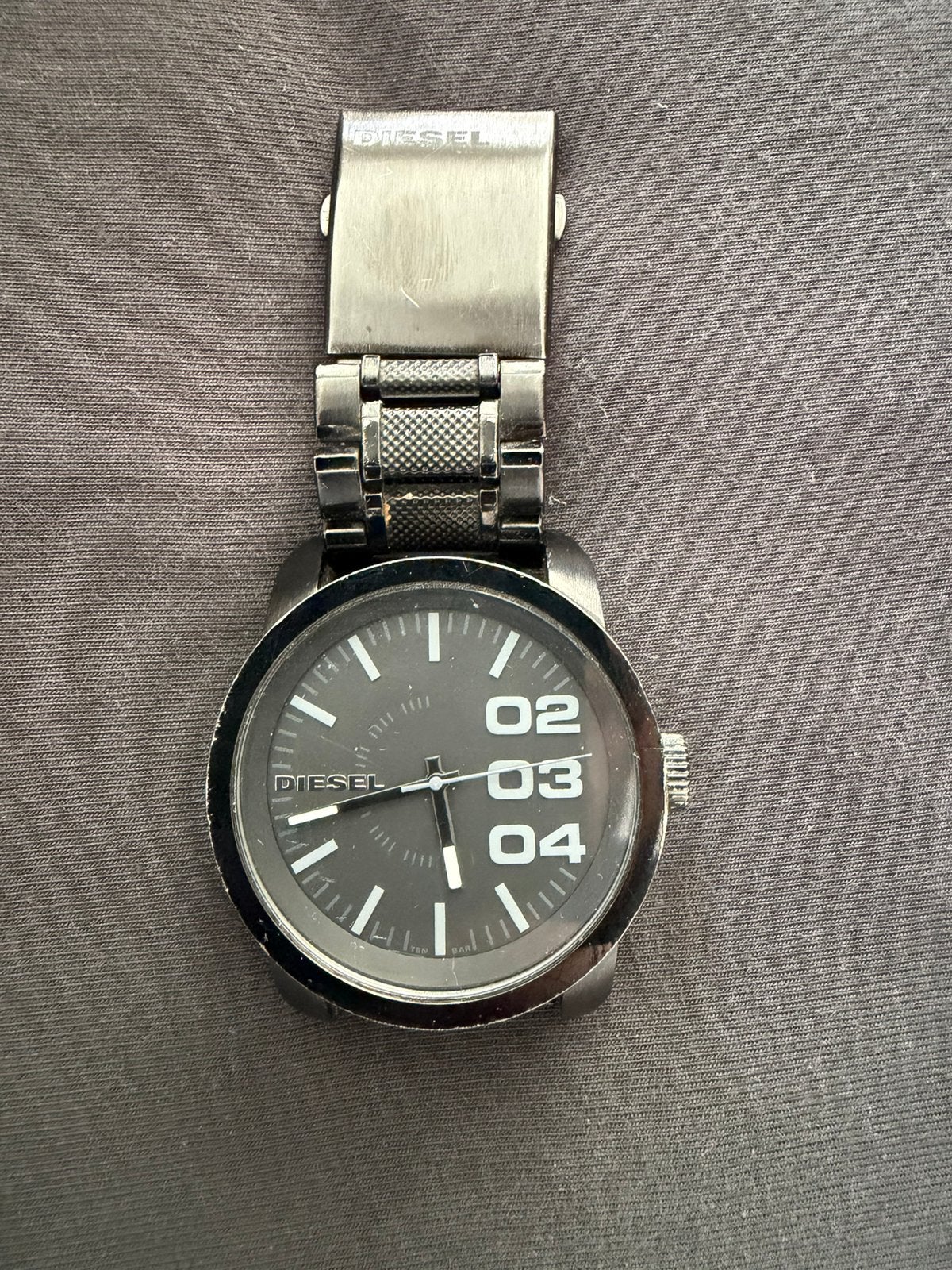 Diesel heren Black Dial Black Textured Steel WR100M DZ137, Ophalen of Verzenden, Gebruikt, Staal, Overige merken