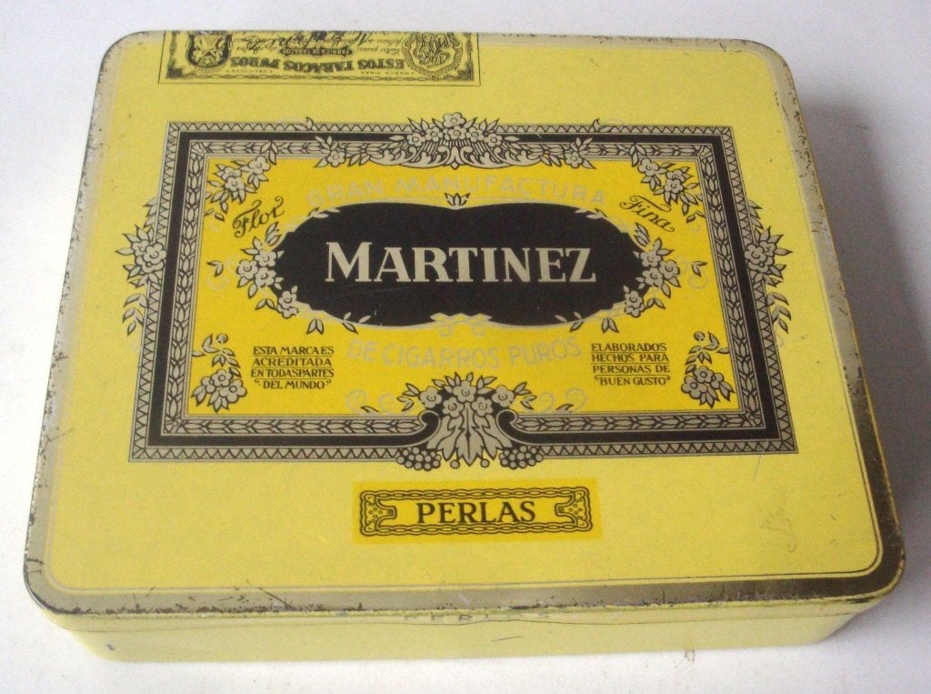 Blikje Martinez Perlas De Cigarros Puros voor 20 sigaartjes, Ophalen of Verzenden, Gebruikt, Tabaksdoos of Verpakking
