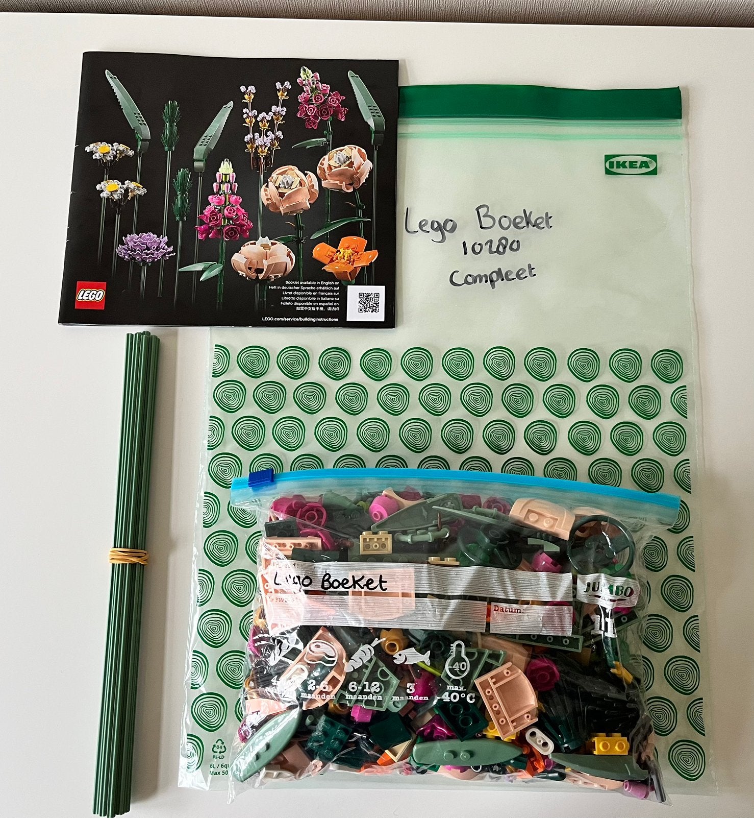 Lego boeket, tulpen, pioenrozen, zonnebloem en hart, Ophalen, Zo goed als nieuw