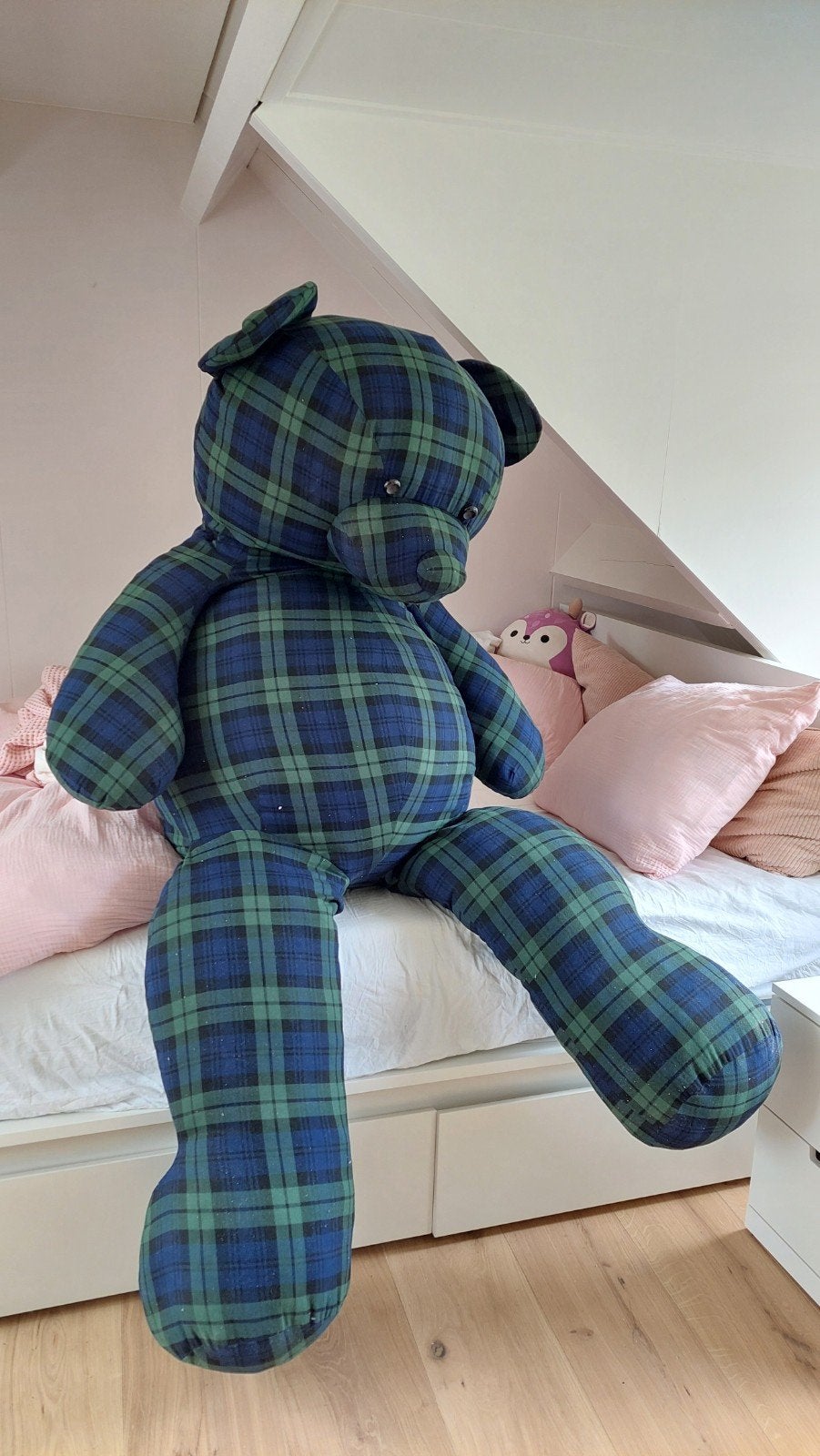 Enorme geruite teddybeer - 220 cm, Ophalen, Beer, Blauw, Zo goed als nieuw