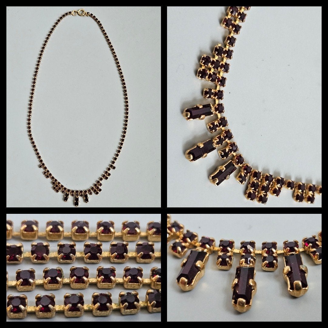 Verguld collier bezet met geslepen granaat,  42 cm lang., Ophalen of Verzenden, Overige materialen, Ketting, Verguld