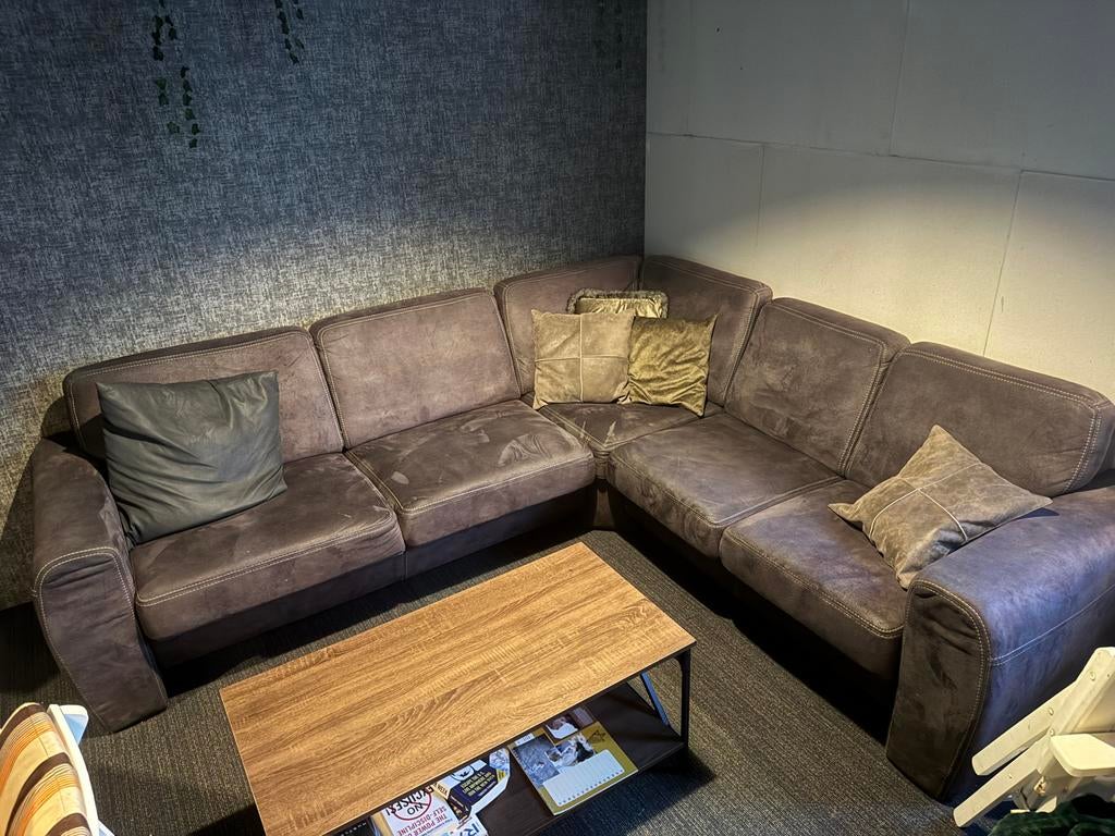 Hoekbank 235x235 Velvet leer/stof Antraciet grijs L groot, Ophalen, Gebruikt, Hoekbank, 200 tot 250 cm