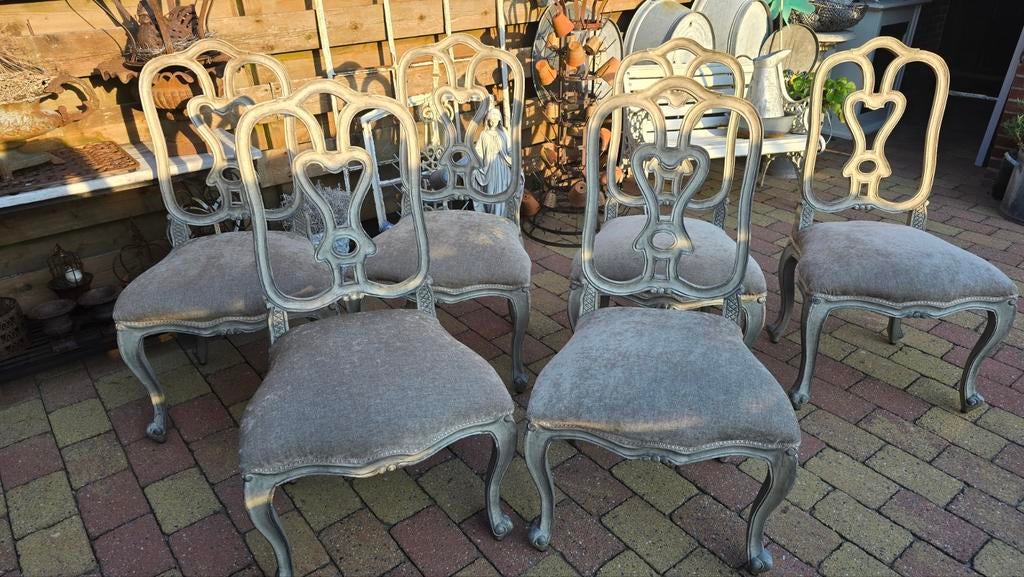 6 Barok Eetkamerstoelen Landelijk / Brocante antiek vintage, Huis en Inrichting, Ophalen, Zo goed als nieuw, Stof, Vijf, Zes of meer stoelen