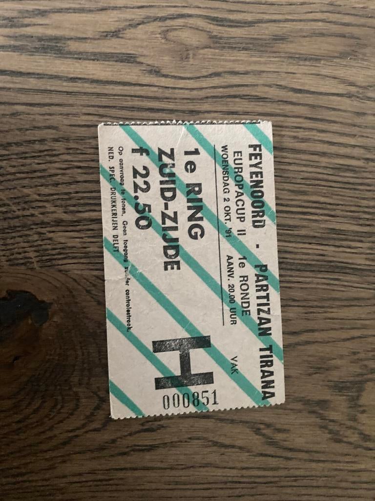 TICKET FEYENOORD-PARTIZAN TIRANA 91-92 EUROPA CUP II, Ophalen of Verzenden, Zo goed als nieuw, Feyenoord, Overige typen