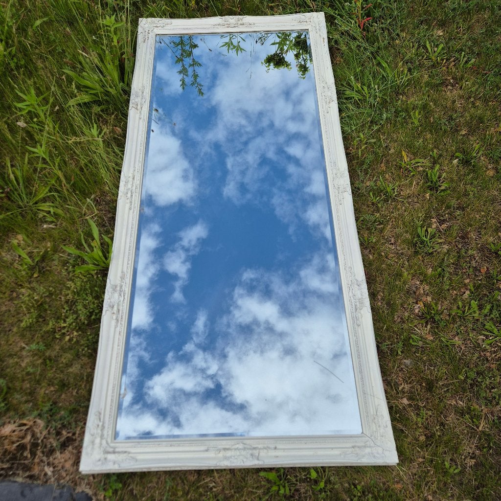 183x83 Grote spiegel facetgeslepen witte bewerkte rand, Ophalen, Rechthoekig, 75 tot 100 cm, 150 tot 200 cm