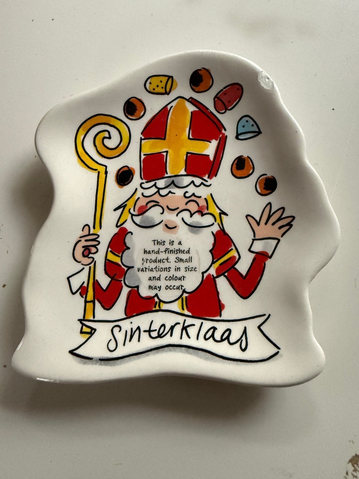 Blond Amsterdam Sint Sinterklaas bordje met beschadiging, Ophalen of Verzenden, Gebruikt