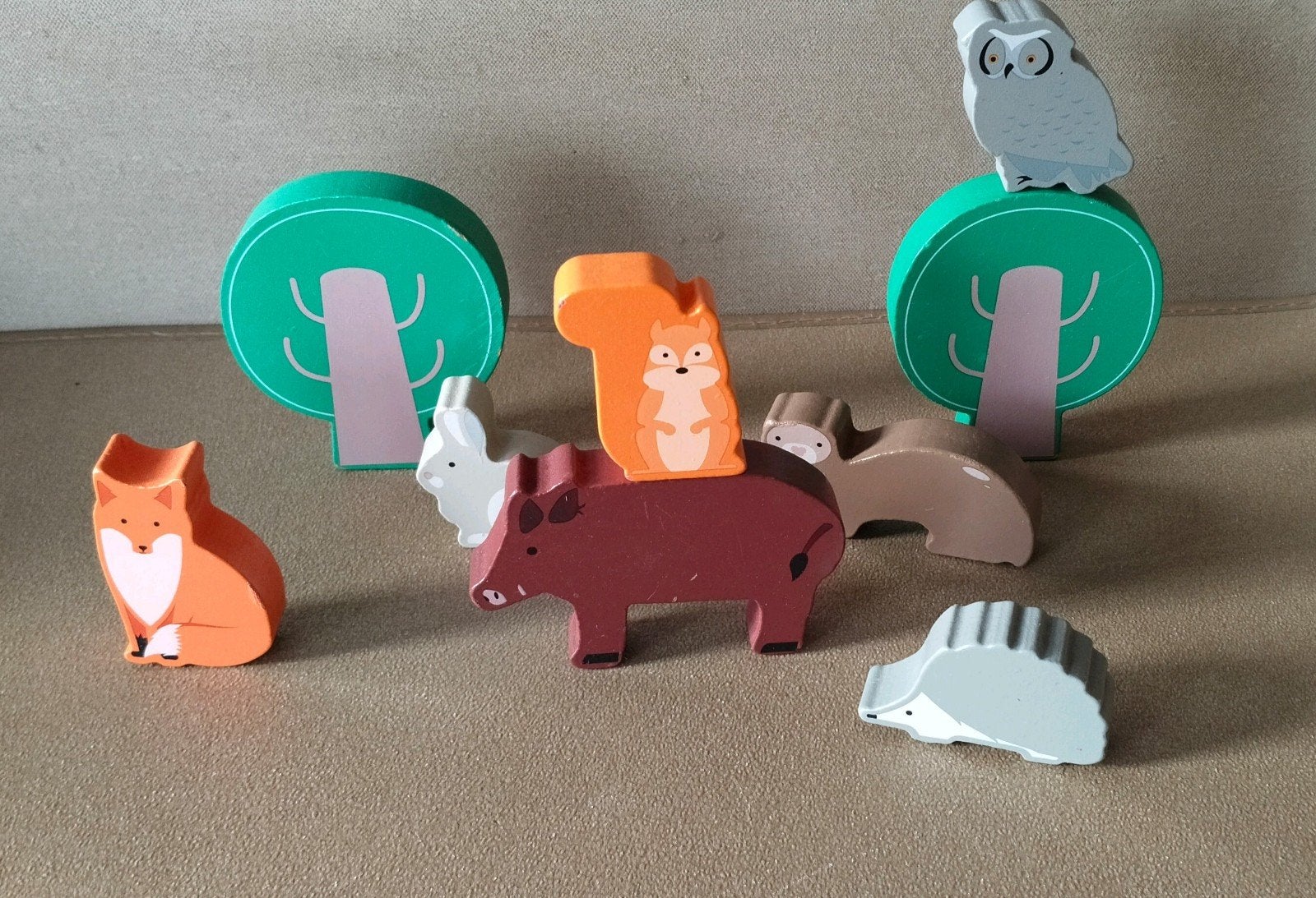 Houten bosdieren set o.a vos*uil*egel*eekhoorn*, Verzenden, Zo goed als nieuw, Overige typen