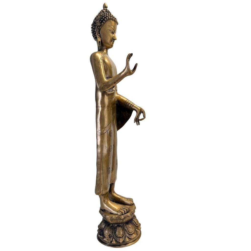 Staande Boeddha – monumentaal Himalayaans brons, Tibet, Ophalen of Verzenden, Beeld, Brons