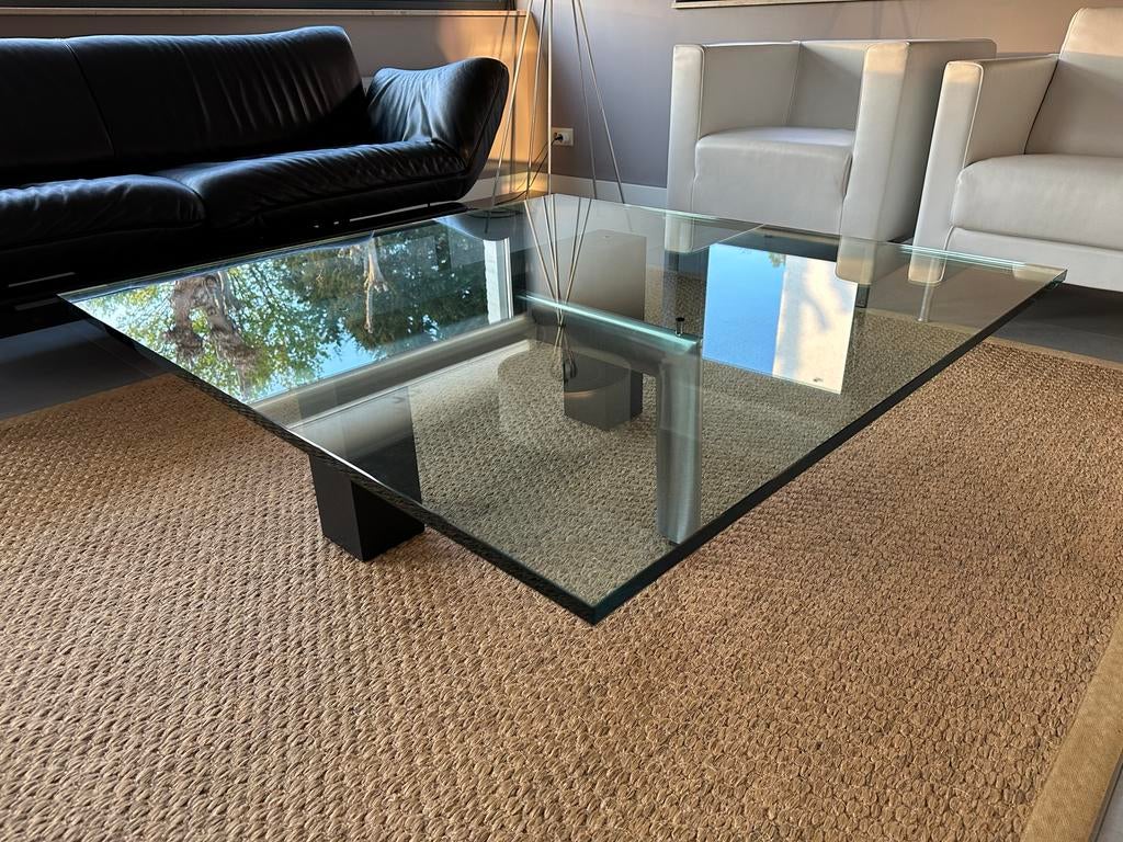 Glazen Art Fontana salontafel, Huis en Inrichting, Tafels | Salontafels, Ophalen, Gebruikt, 100 tot 150 cm, Vierkant